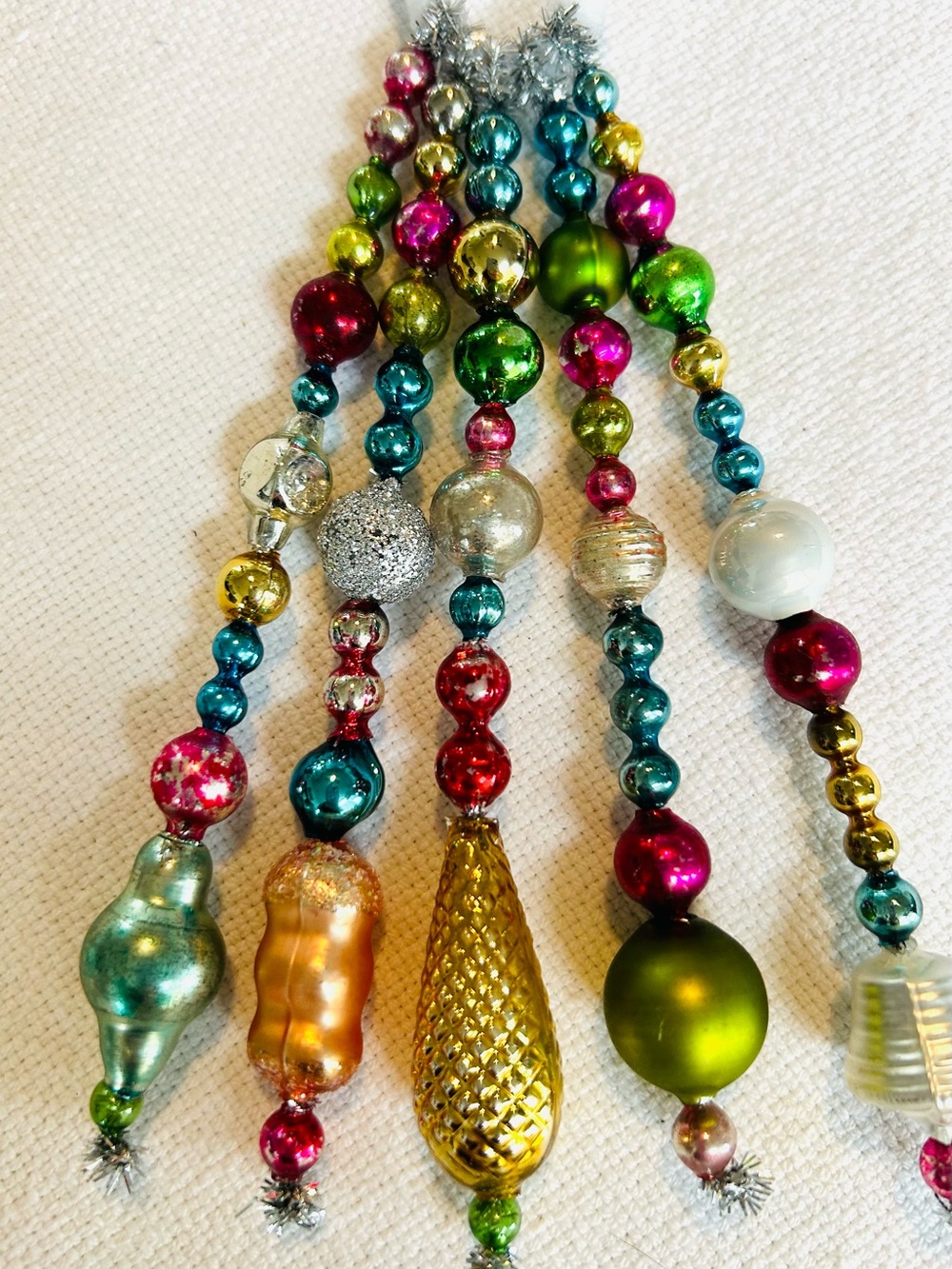 Vintage repurposed mercury glass garland bead icicle holiday Christmas ornaments